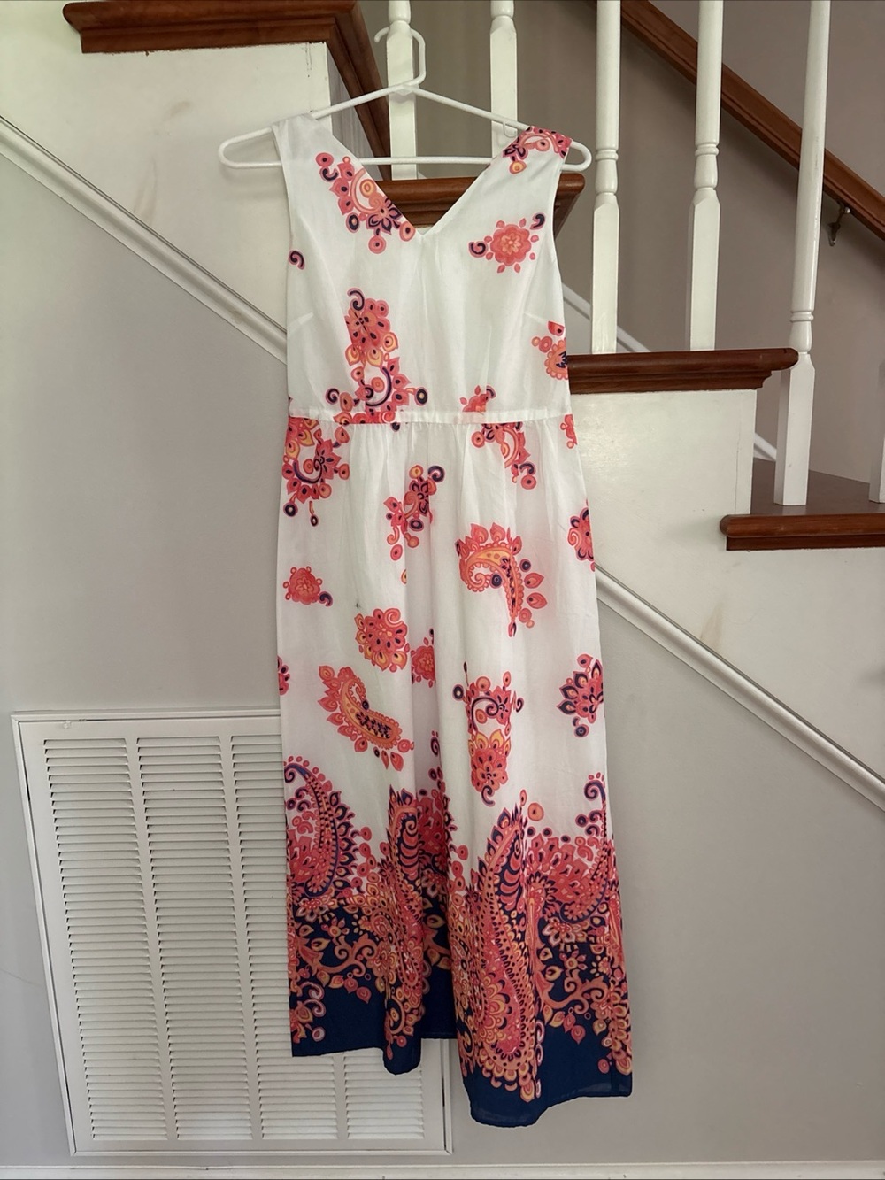 Talbots Sleeveless Cotton V Neck  Fit & Flare Paisley Summer Dress Size 0P.  NWT